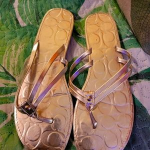 Coach flip flops, size 10, metallic gold